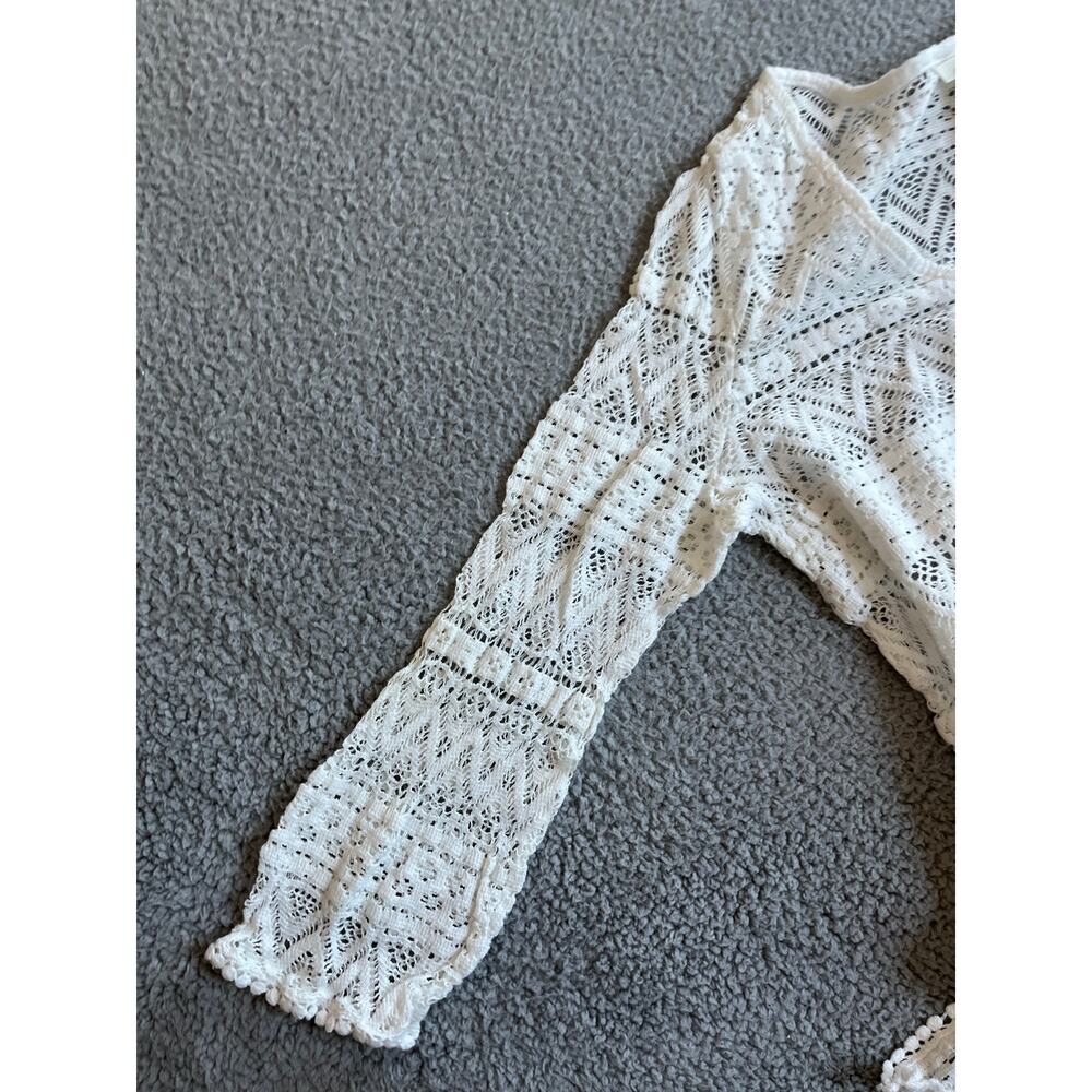 Soma Coverup Mini Dress Medium Crochet Open Knit Sheer Long Sleeve White Beach - Picture 5 of 14